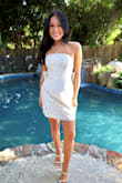The cutest dress! Couldn't believe the price for the quality of the material, it was thick. Color was perfect. So many compliments! We purchased a M bc it was short notice, and some of the reviews said it ran small. We should have gotten the small, but just altered the waist and top part a tiny bit. It was perfect! = - Kristy J.
