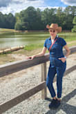Love this cowgirl hat. Made me feel like I fit right in on the farm. Slightly large for my head size, but you can tighten with the inside cords or an updo like I did. - Katherine L.