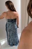 I bought this dress for an award ceremony and ended up keeping it with plans to wear it over the holidays. It's velvety soft and stretchy in the body, but the chest is sturdy and supportive. The slit is a bit higher than I'd typically go for, but I feel good in it and it's so comfortable. - Aly B.