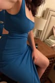 I'm kinda bloated from being a piggie and not working out for a week, and this dress is still pretty flattering! Wide set straps flatter wide shoulders and balance out hips. Thick enough to wear without a bra (which makes it comfy too) Cutout in back creates the illusion of a narrower waist. Perfect for tall girls with wide shoulders- but also wide hips, but I could see how the straps may be problematic for short girls. I'm 43, 5'10 tall, athletic but a bit fluffy, as you can see. - Lauren G.