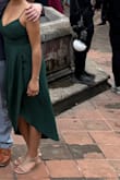 This dress was absolutely perfect for my friend's wedding! It was lightweight and fit perfectly. Beautiful color. The slit can be a little high when you sit down, so a nice shawl to cover your lap might be preferred. Other than that, it was exactly what I wanted, and I danced in it all night! - Katherine S.
