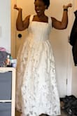 This was the perfect dress for me! I eloped, so I ordered this last minute, but I feel so lucky that it fit. The straps were a bit loose for me and my body. I can't expect a dress to fit me perfectly though. I have smaller breasts and bigger everything else. We used fabric tape, and it stayed in place nicely. It's still a 10/10 dress in my books! I couldn't have asked for a more perfect wedding dress. - Savannah G.