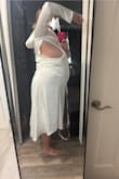 I used the size finder, and it said it would fit, but that was a lie. I'm 5'8, 220 lbs and 25 weeks pregnant. I couldn't even get it on. Lulus sizing seems to be all over the place. I've been a XL-2X in their bridal dresses. The quality of the fabric was meh. And I wasn't impressed. - Emily M.