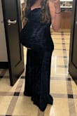 Loved this dress! It was so comfortable, beautiful, and fit me at 38.5 weeks pregnant. I'm 155 right now and ordered a large. There's so much stretch! The only fault is IF you're incredibly pregnant, the slit is high. Overall 10/10! - Stacey D.