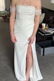 This dress was super cute and comfy, but the slit just did not make it feel like a wedding dress for me. You can kind of see the overlay of the fabric and it just felt like a prom dress. It was really pretty just not for me! - Abby K.
