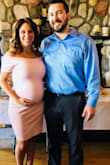 I took a huge risk and ordered this dress for my baby shower outfit. I ordered it in a small instead of an x-small and it worked out perfectly! 30 weeks pregnant but if I were 32 weeks it would be a little too tight. Loved the off the shoulder style and I didn't have to readjust constantly. Fit was not to tight to the body and the material was thick so it wasn't see through. - Sara S.