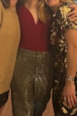 These pants exceeded my expectations! They shimmer so much more in person. Lightweight, super comfy. I absolutely love them. I probably could have gotten a small, but even with the medium being a bit big, they fit well. Cannot wait to wear these to all holiday parties! - Caitlin F.
