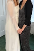 Best dress a girl can get for under $100, but be careful with the sleeves. I got married with a hole in the armpit because it tore a little when trying it on.
Shapewear is necessary, as with most tighter dresses, but the two fabric layers are pretty good too.
I am 5'7 and had to make sure my heels were relatively high to avoid stepping on the front hem.
It was the right choice overall for our micro wedding!! - Lizzy P.