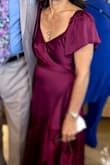 Such an elegant dress! I wore for my daughter's wedding- walking her down the aisle, and it was perfect. So many compliments on the color, style and material. I am 5'3, 130lbs, 34B, and small was a perfect fit. - Jeanie O.