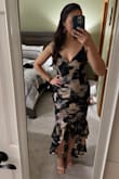 This dress exceeded my expectations. For those who don't have wide hips, it gives you beautiful curves. The size I got was S, my weight is 127, my height is 5'6", waist 28, and hips 36. It looks perfect with high heels. The dress might be too long for shorter people. P.S: The fabric is very light and delicate, so I recommend hand washing it. - Rejane C.
