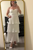I got so many compliments on this dress for my rehearsal! I loved the length of it, it was almost full length since I'm pretty short 5'3, but didn't get in the way of walking down the aisle or anything! - Haley S.