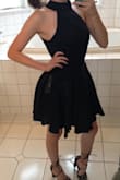 I originally ordered a small but it was huge on me so I returned it got the extra small and it fit perfectly! The only issue was I don't have shoulders (my torso is somewhat short) so there was a bit of extra room under my shoulders/breast area. I cut off the buttons and moved them over a bit to pull it up to fix the problem! I usually have to fix the straps on most dresses so it shouldn't be a problem for you unless you are very petite! I wore this dress for homecoming and absolutely loved it! It was so comfortable and I felt so confident I can't wait to wear it again!!
(tip: wear a sticky bra) - Olivia S.