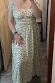 Dress was super cute, and material was comfortable. Had good stretch to it as someone who has a bigger upper body from weight lifting. Simply returning because it felt too casual for a work event. - Destiny H.