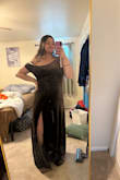 Okay, so usually I am a medium in stretchy dresses like this. But I tend to do large for more fitted dresses. This dress is for a January wedding. And it was on sale, so I had to get it. Also, I am 7 MONTH PREGNANT currently, and it fits me perfectly (size L). I'm due in May, so I'll be 8 months post partum at that point, so I ordered a size up, not knowing how I would feel. But I love it being pregnant! My hopes are high! I am so excited to wear it - Courtney S.