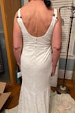 I like how the square neckline makes this dress distinctive. But it looks a bit plain from a distance when you can't see the detail of the lace. And the shoulders would need to be taken up, or it fits too low on me (hence the clips.)  It's a maybe. - Melanie H.
