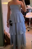 Loved the dress, and I kind of liked how it looked like an ankle dress (I'm 4'11) even though it's a midi dress. I couldn't keep it because this was for a wedding, and it had a specific palette. It's more of a dusty blue than a cornflower/brighter blue. - Allison J.