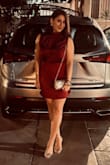 Ordered large. The dress fits amazingly. Material is of quality, and the color is stunning. Felt short while sitting, but not a big deal. Overall length was perfect. Very satisfied with my purchase. - Anel R.