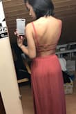 Love the dress. Fits perfectly in my waist. But since I'm only 5'3" it's still long with my almost 4 inches heels. Might shorten it a little. But I love the flow. At the breast area I need a sticky bra or something to cover up my nipples. - Nathalie T.