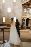 I loved this veil for my wedding day, and it's such a good price! It was beautiful in photos and didn't feel too heavy. Great quality. I'm 5'8 and wore 4" heels. It dragged the floor slightly, just like my dress. It was perfect - Ashley D.