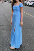My daughter got this dress for Prom, and as a Mom, I just wasn't sure. I pulled the side sweeping straps on top of her shoulders. It needs to be hemmed, and I am going to reduce that leg slit by about 2 inches, but she looks great, and a few modifications will make it perfect. - Shannon R.
