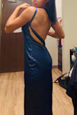 This navy blue dress from Lulus is absolutely stunning, another win!! I ordered a medium, my usual go-to size with Lulus, and it fit perfectly. The back is easily my favorite part. As a gym girlie, I loved the backless design and unique straps; they were so flattering. It was a little tricky to figure them out at first, but the model photos on the site were super helpful. Once it's on, the fit is beautifully form-fitting, and you can adjust the tie straps to your liking for the perfect fit. Overall, it's a classy and unique piece. The material is delicious, and feels super high-quality and durable; it'll definitely last for many wears to come. It was a total jaw-dropper at my event too!! - Ireland J.