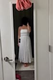 I think this dress is beautiful, but it just wasn't made for my body type. I'm 5'0, 120lbs with a short torso, and the design ended up making me look shorter and a bit stockier than expected. It technically would've fit perfectly, but there's a thick seam between the bodice and skirt that causes the zipper to catch and get stuck. Otherwise, the dress is stunning. Just wish it worked better for me. - Brianna V.