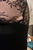 Ordered this dress for a black tie birthday theme. I ordered a large as I am a bit curvier, and it fit OK. It was cute, however, it was a little loose around my hip and lower stomach area. The main reason as to why I am sending it back is the lace fabric around the arms and the neck had multiple holes (as shown in the pictures, which I would upload more if Lulus didn't have a 2 photo policy). Wish Lulus QA would have checked this before they mailed it out to me. Disappointed. - Gina H.