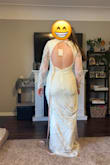 This dress is perfect for our small elopement! I am a size 8/10 and was surprised when the Large was way too big and had to exchange for a medium. The beading is a little heavy, and it's actually quite fragile. I tried this on twice and noticed a few snags, including one on the front of the arm sleeve. I'm past the return window, so I will have to get a seamstress to fix. Overall- can't wait to wear this for our special day! - Samantha O.