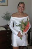 I ordered my usual size - M and L just based off of the other reviews. The large fit perfectly, so I would definitely size up. It was perfect for my courthouse wedding. - Jennia M.