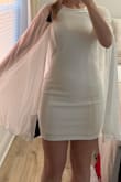 This dress showed the side seams, had a bodycon fit and weird fabric lines on the front shoulder. Did not look elegant or appealing. Kind of boxes off your shoulders. Bodycon fit was not cute. Pretty tight I think if I were to walk the dress would ride up. - Leah S.
