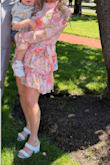 Wore this dress for my daughter's christening - got so many nice compliments on it! Very nice material, kind of has a shine to it but not too shiny it's a pretty touch. Very light material considering its long sleeves. - Stephanie P.