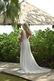 I love this dress so much! We got married in Saint Lucia in June so I wanted something simple but elegant and boy did this dress deliver!! I got so many compliments. I did have pads inserted and the front closed just a tiny bit and I had 6 bustle buttons put on the back for the gorgeous train!! - Stephanie S.