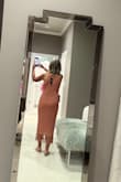 Hard to tell in photos, but this fabric has a nice subtle sparkle! Love the beads on bottom. Very fun dress! - Teresa S.