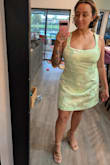This dress hugs in all the right places! I adore the color. Only complaint is that the straps were made for someone with a very long boob-to-shoulder ratio?? I'm a pretty average body and they kept falling off, it's almost an inch or two between my shoulder and the strap. Should be an easy fix at the tailor. Other than that, I love this! - Kathryn A.