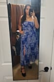 Loved the fabric and it seemed well made, but sadly it arrived with a tear along the seam at the bust in a very noticeable spot. Super pretty, but if you're awkward like me and don't know how to stand for photos, you may end up looking extremely wide. - Rachel H.