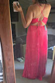 This dress is incredible. It's so comfortable, it's very flattering, and it gives a lot of grace to bigger tummies, or those like me who enjoy a good wedding buffet. The bust support is fabulous and highly adjustable. I was concerned about the integrity of the pleats, given that I was traveling a very long distance with this dress, but by some magic they have held perfectly. The dress is long and needs hemming for anyone shorter than ~5'11. For myself, it was the perfect length with heels. I absolutely adore the sheen, and the color is spectacular. - Irina M.