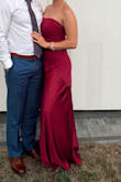 The length of this dress was perfect on me, I am 5'7 and wore 3.5" heels. The dress was a bit tight on my rib cage and the zipper actually busted open at one point when I sat down, but we were able to fix it easy. The color is beautiful and it didn't seem to wrinkle when I was sitting. I think if I went a size up, it would've been too big. I really love this dress! - Nicole P.