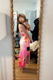 Anahi Pink Multi Floral Satin Strapless Maxi Dress