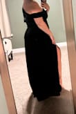 I have such horrible body dysmorphia since having a baby. I am hourglass-shaped, DDD breasts, thick thighs & decent hips. My problem is my stomach; I have a mom pouch "fupa" hanging skin, whatever you wanna call it. I wear a size 14 dress, or XL. This dress hides my insecurities!!
The material is perfect for someone with my belly; it does NOT cling to your body, and it's so beautiful. Only thing I will say is that it is VERY long. I will be having it hemmed, but other than that& it is so perfect!! - Stephanie C.