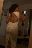 Taylin White Floral Applique Backless Midi Dress