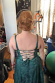 This dress is perfect for the formal wedding I'll be attending in the fall. The corset back gives a little wiggle room, since the fabric has no stretch. If you're a shorty like me, this dress will fit like a maxi dress (which is what I wanted, since most maxi dresses are too long). I'm 5'1 in an XL, and it hits at my ankles. With Lulus dresses, I fluctuate between a L or XL depending on the stretch and style of the fabric. Definitely size up if you're in between sizes like me. I do have to shorten the straps, which are not adjustable, but that's an easy fix. I love the dark green jacquard fabric- it looks and feels expensive. I can't wait to wear this to my upcoming event! - Allie L.