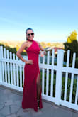 Keep It Interesting Red Asymmetrical Cutout Halter Maxi Dress
