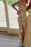 Epitome of Allure Lime Floral Mesh Strapless Ruched Maxi Dress