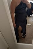 Lulus suggested size large based on my measurements and the dress is too tight. I wasn't able to zip it all the way up. The slit comes up too high even if it were looser. I think it runs small in general, and I will return and likely will not exchange for a larger size unfortunately. Ordered in slate blue and navy blue, both colors are beautiful. For reference, my measurements are 38" bust, 34" waist, and 48" hip. I'm pear-shaped so this dress would fit someone tall and slender by the feel of it. Hope that helps someone else when ordering. - Natalie C.