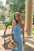 Piper Light Blue Cowl-Front Maxi Dress
