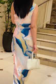 Rhema White Multi Abstract Print Satin Midi Dress