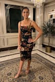 Date Night Beauty Dark Green Floral Print Mesh Ruched Midi Dress