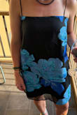 Yavanna Black and Blue Floral Jacquard Shift Mini Dress
