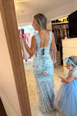 Jamie Light Blue Floral Mesh Sheer Hem Maxi Dress