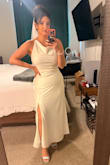 Elynne White Satin Cowl Neck Midi Dress